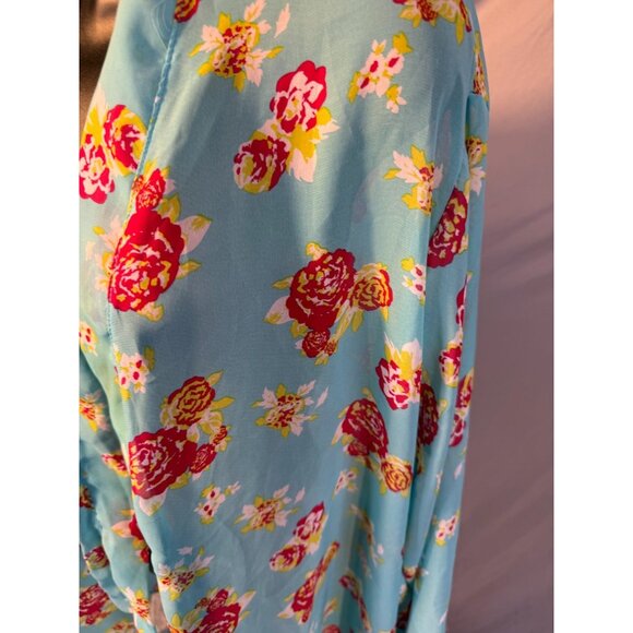 Beautiful Boho Shabby Chic Duster Cardigan Womens Plus Size 2X Blue Floral Sheer - Picture 2 of 3